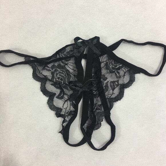 Lace Open Crotch G String Thong Black One Size - Picture 2 of 5